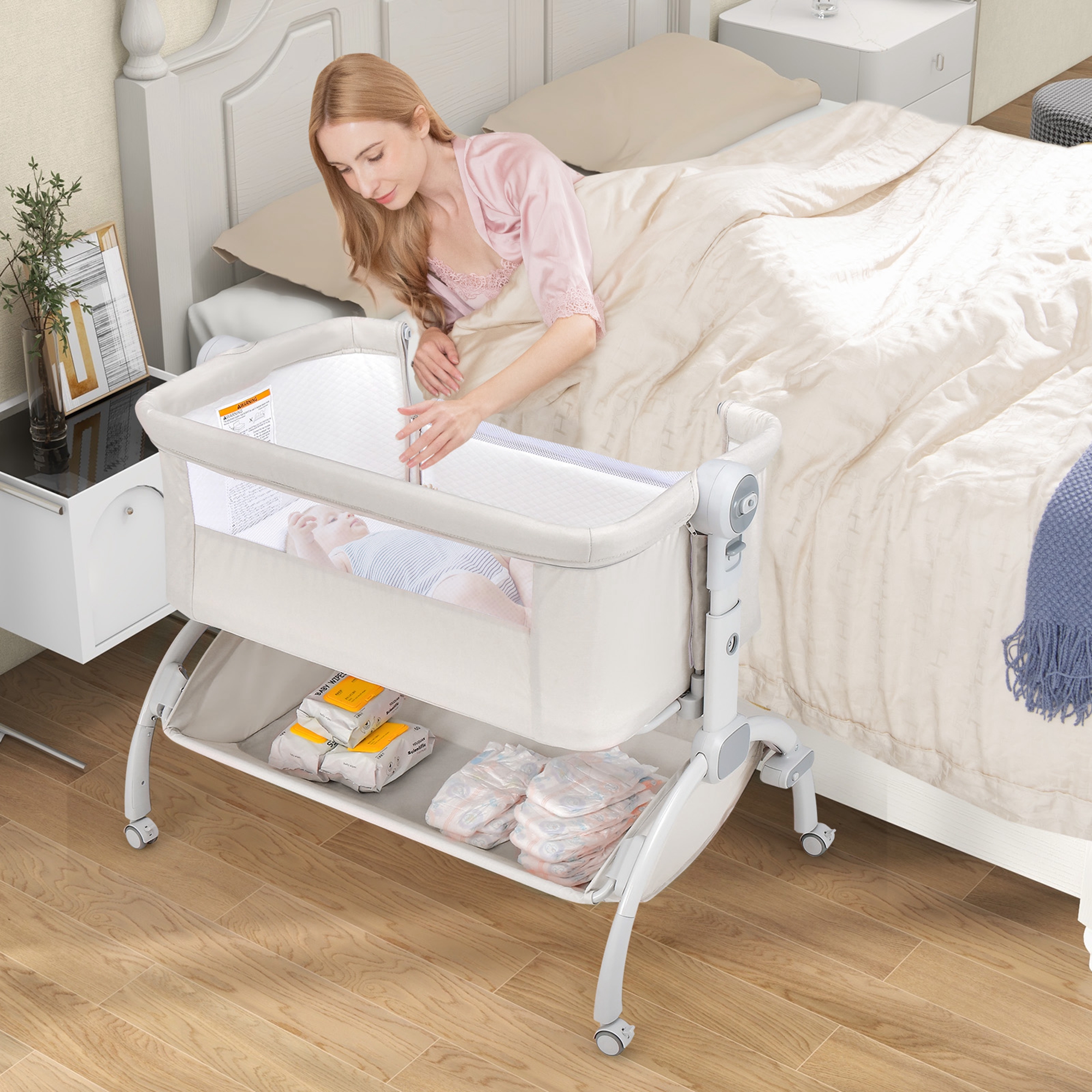 Babyjoy 3-in-1 Portable Baby Bassinet Bedside Sleeper Cradle with Mattress& Storage Basket - image 2 of 10
