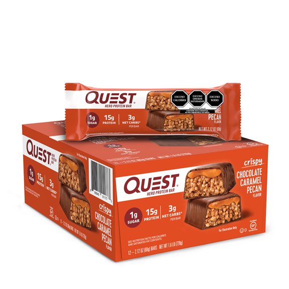Barra de Proteína Quest Hero Sabor Chocolate con Caramelo y Nuez Pecana Caja con 12 pz
