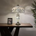 thumbnail image 2 of Tiffany Table Lamp White Stained Glass Shade Shade Base Baroque Style Lavender LED Bulbs Included for Living Room Bedroom Bedside 16"W*16"D*24"H, 2 of 7