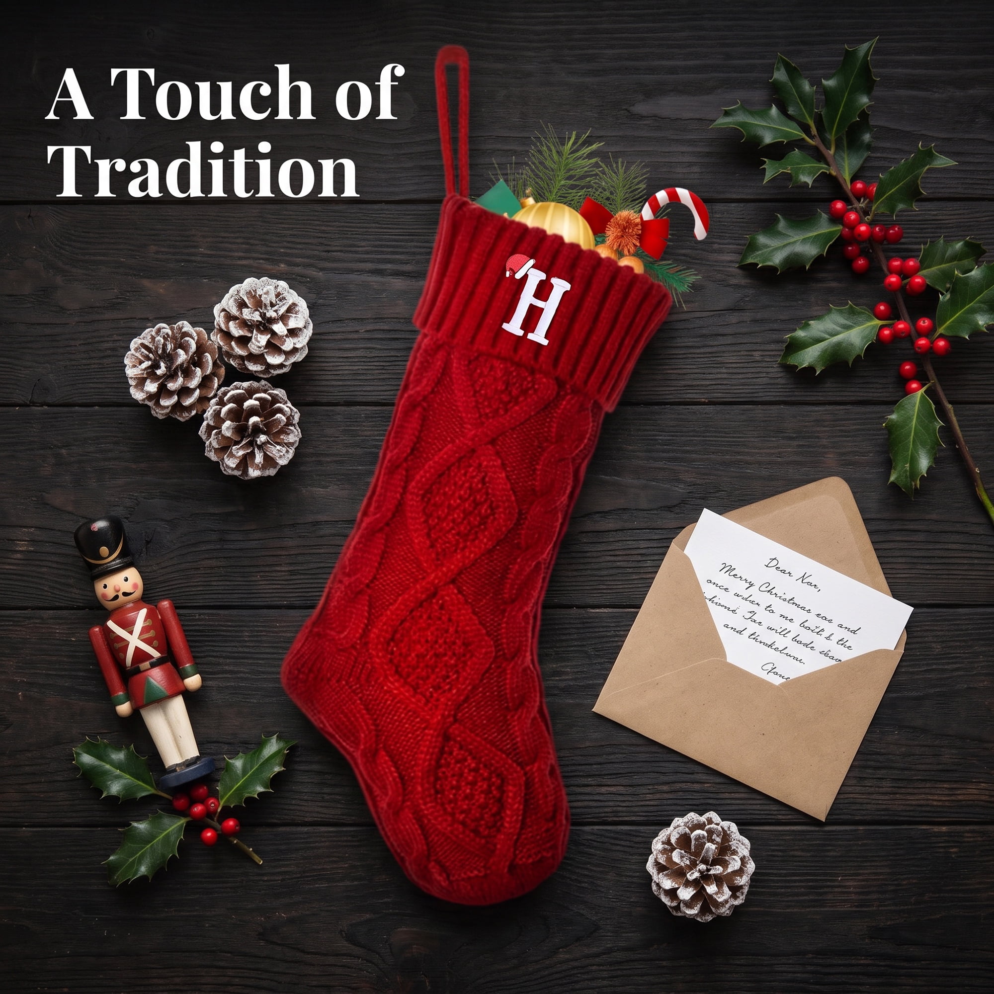 Unique Bargains Canine Bone Christmas Stocking Luxury Puppy Holiday Keepsake Sack Red Letter H 17"