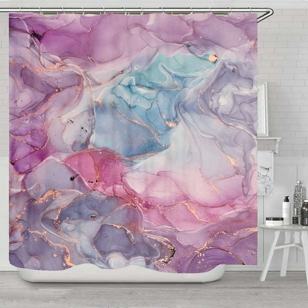Marble Shower Curtain, Colorful Print Shower Curtain with Plastic Hooks Bathroom Decor (35*70in