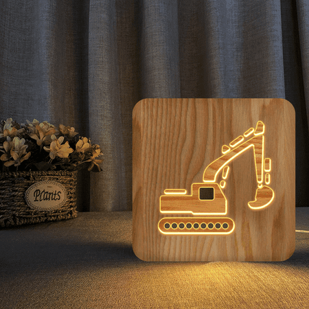 

LED Excavator Small Night Light Carving Wooden 3D Light Three-dimensional Light Creative Wooden Decorative Atmosphere Small Table Light
