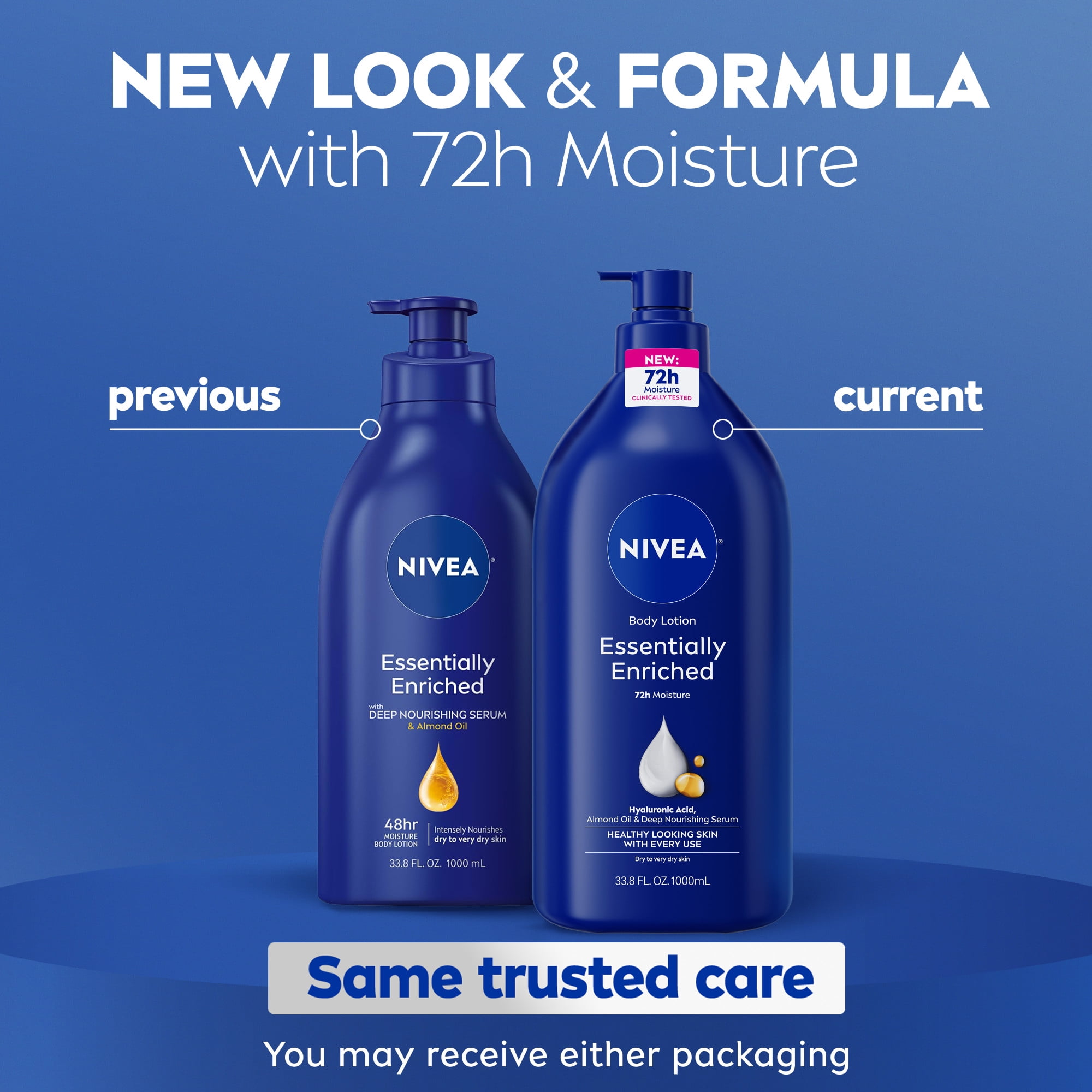 (3 pack) NIVEA Essentially Enriched Body Lotion for Dry Skin with Hyaluronic Acid and Almond Oil, Value Size 33.8 fl oz