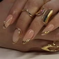 thumbnail image 2 of Gold Press on Nails French Tip Fake Nails Almond False Nails Press Ons Pearl Glossy Full Cover Acrylic Glue on Nail Medium Artificial Stick on Nail or Women Manicure 24Pcs, 2 of 7
