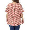 thumbnail image 3 of Agnes Orinda Women's Plus Size 1950s Gingham Tops Back Button Round Neck Ruffle Sleeve Casual Plaid Blouses 1X Red, 3 of 5