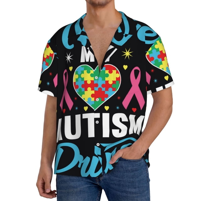 Fotbe I Love My Autism Camisa Estampada de Manga Corta para Hombre, Casual de Verano, Estilo Playero, Sin Arrugas-3X-Large