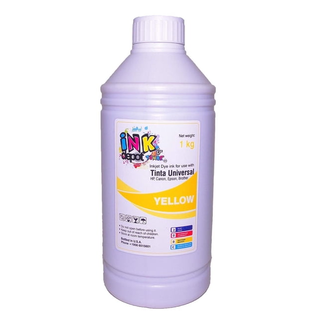 Ink Depot Litro de Tinta Premium Universal Marca, Dye Compatible con EPSON, HP, Canon, Brother (Amar