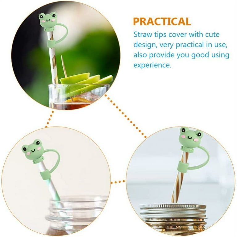 Frcolor 6pcs Silicone Straw Cover Tips Reusable Straw Toppers Frog Shape Straw Cover Plugs Mixed Style, Adult Unisex, Size: Small