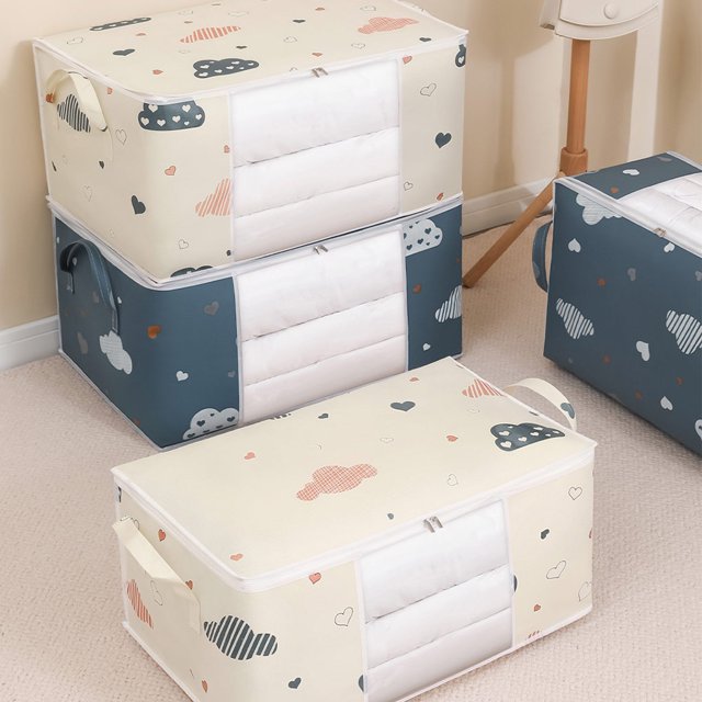 Clothes Sorting Bag Big Capacity Foldable Printing Blanket Organizer Tidy Visible Home Moisture-proof Container Bags Travel Beige/60*40*30.