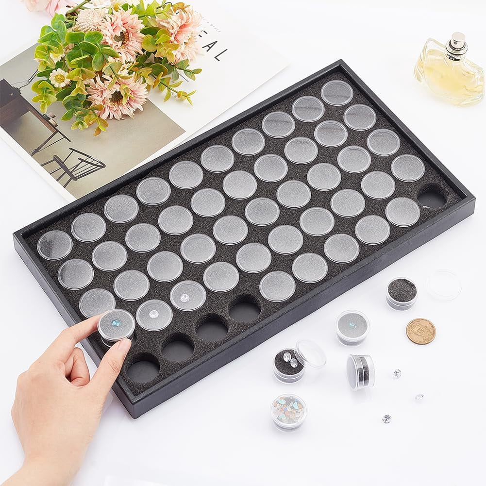 50 Gem Display Case Diamond Gemstone Storage Box Small Round Plastic Containers Box Jewelry Organizer Container with Foam for Collectibles Rhinestone Small Items Jewelry ClearDIY