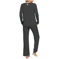 thumbnail image 5 of Women Pajama Set Pleats Long Sleeve Top with Straight Leg Pants Lounge Sets Sleepwear Loungewear with Pockets, 5 of 6