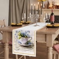 thumbnail image 2 of Table Runners 72 Inches Long Dress Scarves, Spring Blue Flowers Farmhouse Kitchen/Dining Table Runner, Coffee Tablerunners, Retro Tea Cup Phrases Country 16x72 Inch, 2 of 9