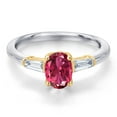thumbnail image 3 of Gem Stone King 925 Silver and 10K Yellow Gold Pink Tourmaline and Lab Grown Diamond Engagement Ring for Women | 1.05 Cttw | Oval 7X5MM | Gemstone October Birthstone | Size 8, 3 of 6