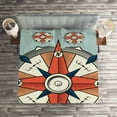 thumbnail image 2 of Ambesonne Vintage Quilted Coverlet 3 Pcs, Cruise Compass Grunge, Queen Size, Pale Orange Turquoise, 2 of 2