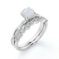 thumbnail image 4 of JeenMata 1.75 ct Halo Genuine Round Opal and Moissanite Bridal Ring Set in 18K White Gold over Silver, 4 of 7