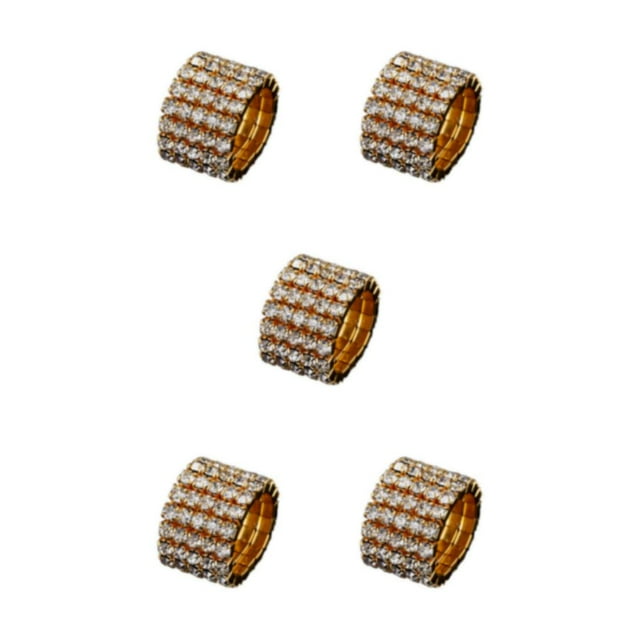 relayinert Mesmerizing Elastic Ring Exquisite Crystal Inlays For Captivating Appearance golden 5 rows 5Set