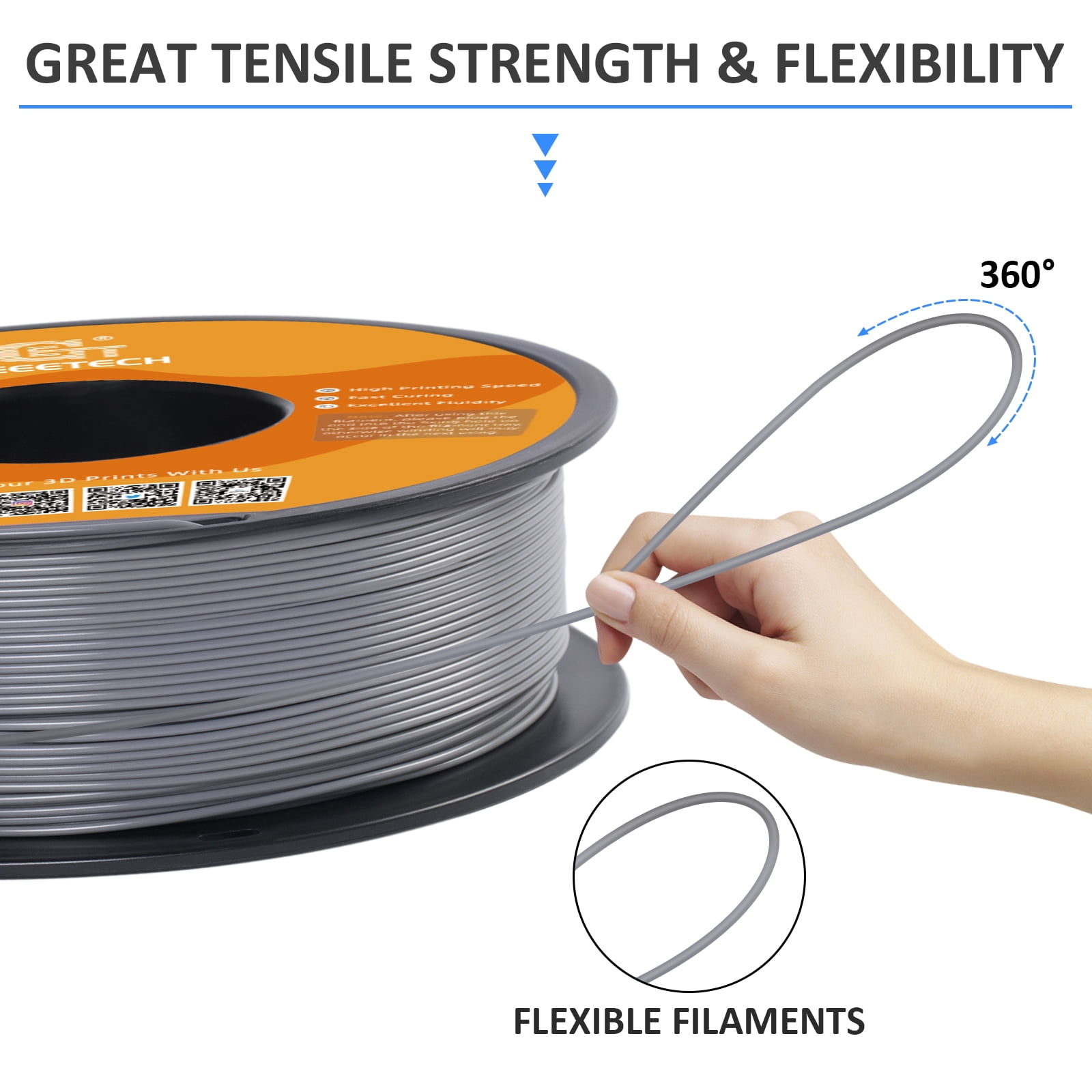 Geeetech 1.75mm PLA 3D Printer Filament, 10kg Spool (22lbs), Dimensional Accuracy +/- 0.03mm,Grey