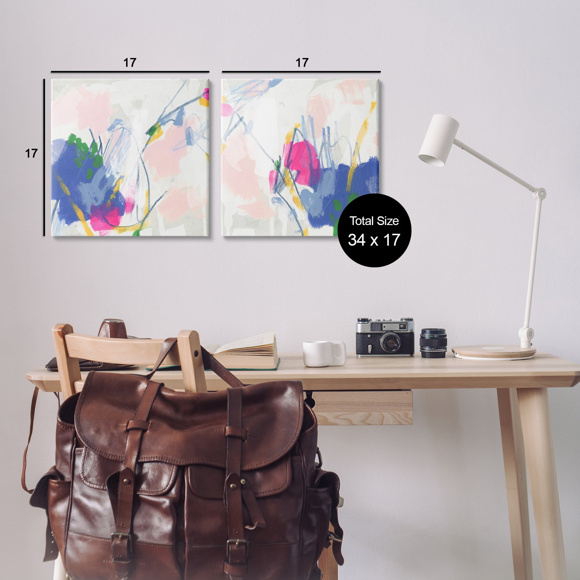 Stupell Industries Pink Blue Pop Abstract Abstract Painting Wrapped Canvas Art Print Wall Art, 17 x 17, Set of 2