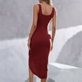 thumbnail image 4 of Women'S Tie Waist Sleeveless Faux Wrap Ruched Sheath Bodycon Cocktail Party Work Dress Wine Red S, 4 of 9