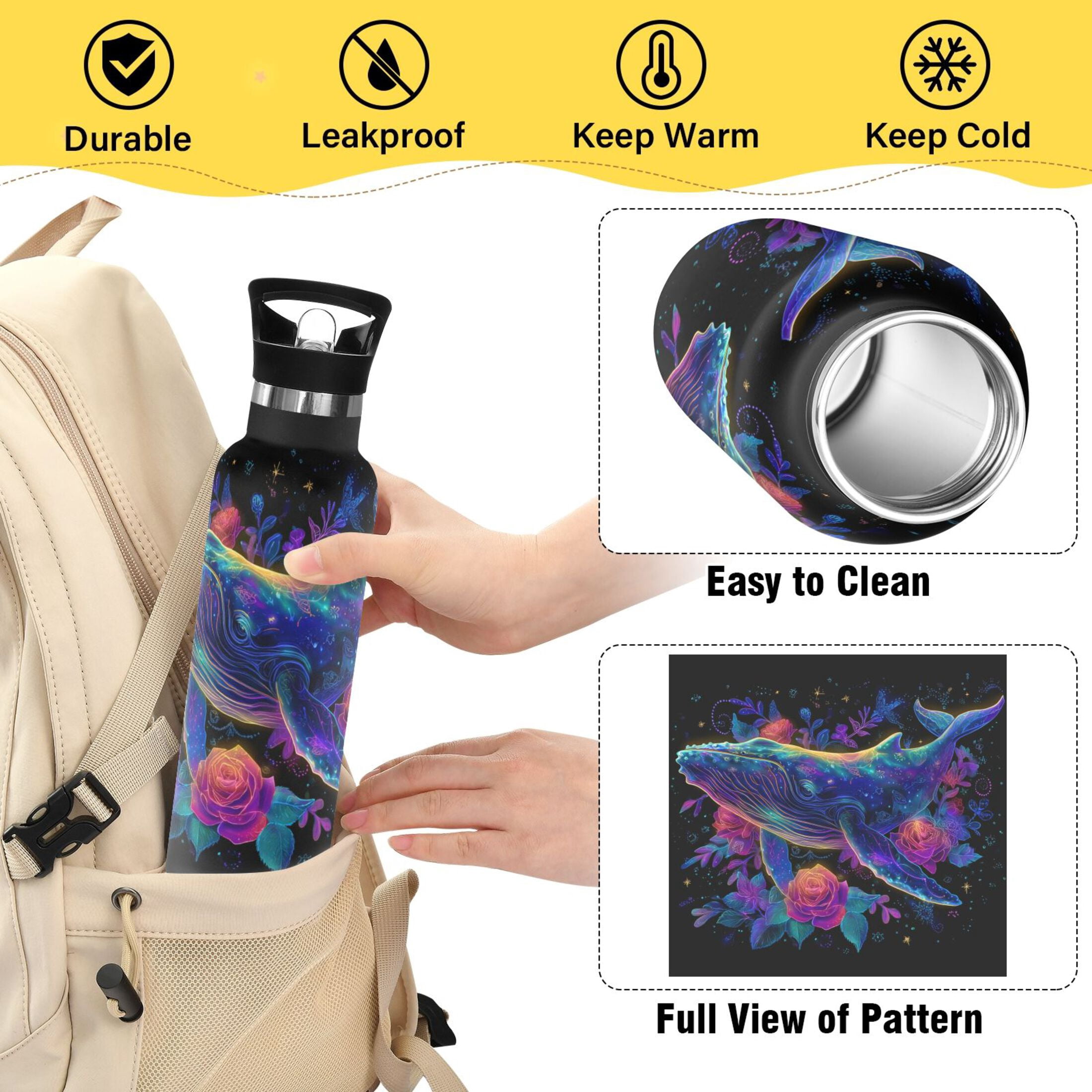 Kids Insulated Stainless Steel Sports Water Bottle 600ml Colorful Whale