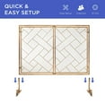 thumbnail image 3 of 2-Panel Handcrafted Wrought Iron Mesh Geometric Fireplace Screen, Rustic See-through Barrier with Magnetic Doors and 2 Handles for Home, Apartment and Dorm, 44x33in - Gold, 3 of 5