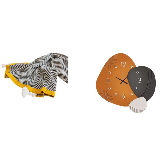 Manta De Punto A Rayas, Reloj Decorativo Moderno, Suave Y Cálido, Estilo Rústico, Reloj De Pared, Adorno De Madera Para Dormitorio, Sofá, Cama, Silla, Baño, Restaurante, Decoración Del