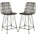 thumbnail image 3 of SAFAVIEH Minerva 23" High Wicker Barstool, Brown/Black, Set of 2, 3 of 11