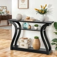 thumbnail image 4 of CQAOE Wood Console Table with Curved Legs and Shelf, 3 Tier Modern Accent Sofa Table for Entrywaty, Living Room, Hallway, 47 in Wide, Easy Assembly (Black), 4 of 14