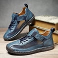 thumbnail image 2 of Rokment Women's Men's Vintage Stitching Mesh Leather Patchwork High Top Fashion Sneakers Fall Breathable Casual Slip on Walking Flat Non Slip Driving Work Tennis Shoes Blue Size 6, 2 of 5