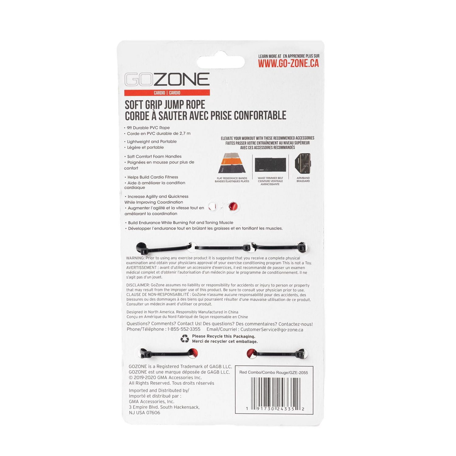 Corde à sauter avec poignées confortables GoZone – Rouge/noir