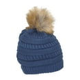 thumbnail image 2 of Gravity Threads Cable Knit Faux Fur Pom Pom Beanie Hat, Dark Denim, 2 of 2
