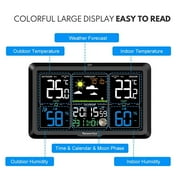 Newentor VA Color Display Digital Weather Station with 1 Sensor, Indoor Outdoor Thermometer with Humidity Monitor, Weather Forecast, Barometric, Moon Phase, and Adjustable Backlight, Black