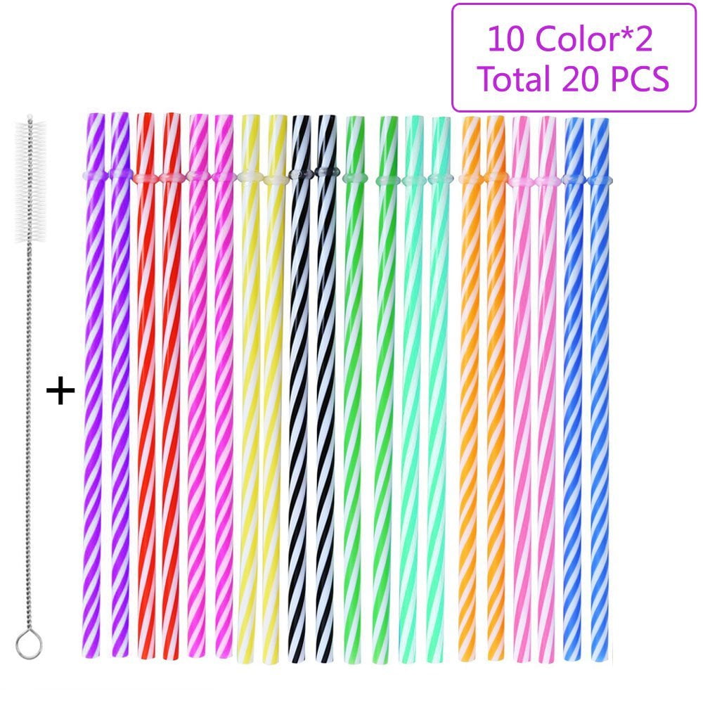 Romooa Christmas Plastic Reusable Straws Christmas 9 Inch Hard Plastic  Straws Candy Stripe Drinking Straws with 2 Cleaning Brushes for Tumbler