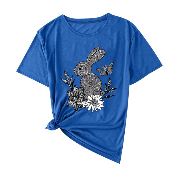 Camisas de Manga Corta para las Mujeres Moda Casual Impresión Cuello Redondo Suéter Tee Blusas