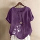 thumbnail image 2 of Vestidos Casuales Para Mujer, Blusas De Mujer De Moda Blusa informal de lino con cuello redondo, manga corta y botones para mujer, 2 of 4