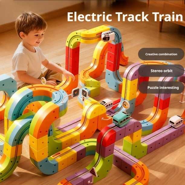 Clickrail – Train Électrique 81PCS – Circuit Modulaire 3D Rechargeable USB – Jouet De Construction Créatif