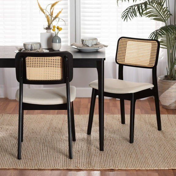 Baxton Studio Dannon Mid-Century Modern Cream Fabric and Black Finished Wood 2-Piece Dining Chair Set