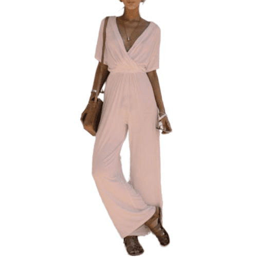 USA Women Long Sleeve Deep V-Neck  Stripe Sashes Loose Casual Club Jumpsuit 
