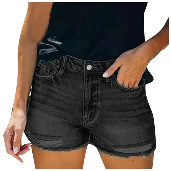 Labakihah jean shorts womens Women Summer Pants Jeans High Waist Slim Hole Shorts Pants Black