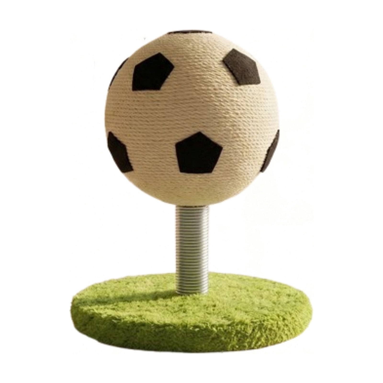 Cadancy Cat Scratching Post Soccer Ball Design, Interactive Cat Toy with Sisal Rope Scratcher, Spring Mounted Kitten Play Ball for Indoor Exercise, Claw Grinding Pet Activity Center