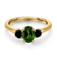 thumbnail image 3 of Gem Stone King 18K Yellow Gold Plated Silver Green Chrome Diopside and Black Diamond Engagement Ring for Women | 1.04 Cttw | Oval 7X5MM | Gemstone Birthstone | Size 9, 3 of 6