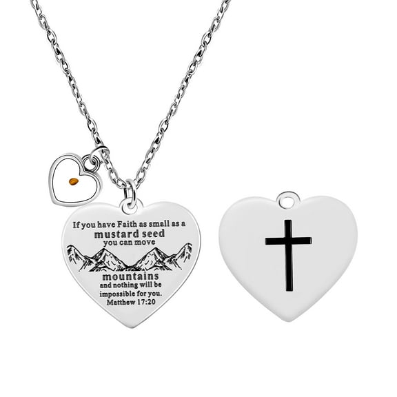 Uloveido Heart Pendant, Faith as Small as Mustard Seed Can Move Mountains Matthew 17:20, 925 Sterling Stainless Steel
