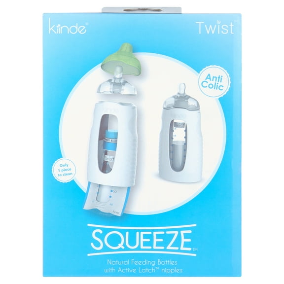 Kiinde Twist Squeeze Natural Baby Breast Milk Feeding Bottle with Nipples and Case (2 Pack)
