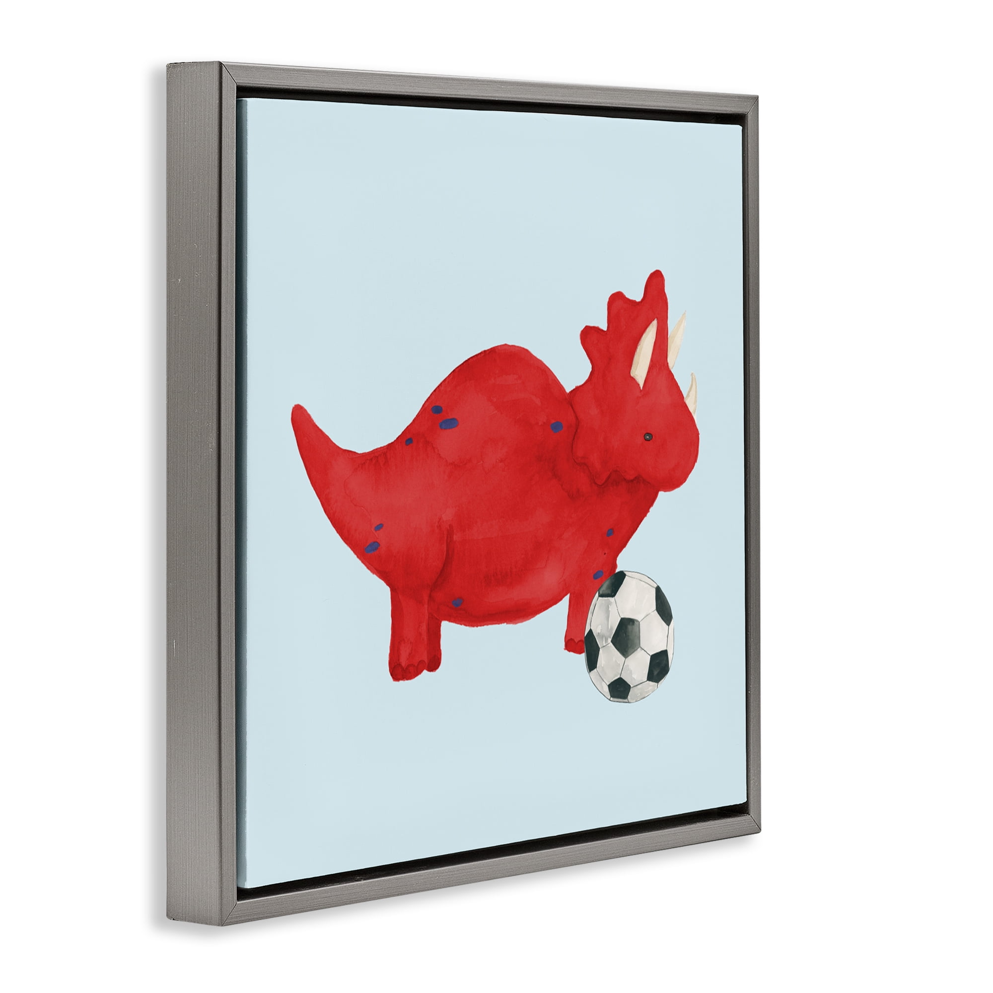 Stupell Industries Baby Dino with Ball Gray Framed Floater Canvas Wall Art, design by Lucille Price