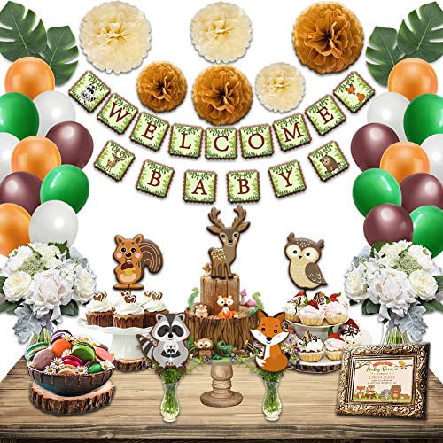 Happybell Woodland Baby Shower Decorations for Boy or Girl, Woodland Animal Creatures Cutouts Theme Party Supplies Welcome Baby Banner Latex Balloons Palm Leaves Paper Flower Pom Poms - Walmart.com