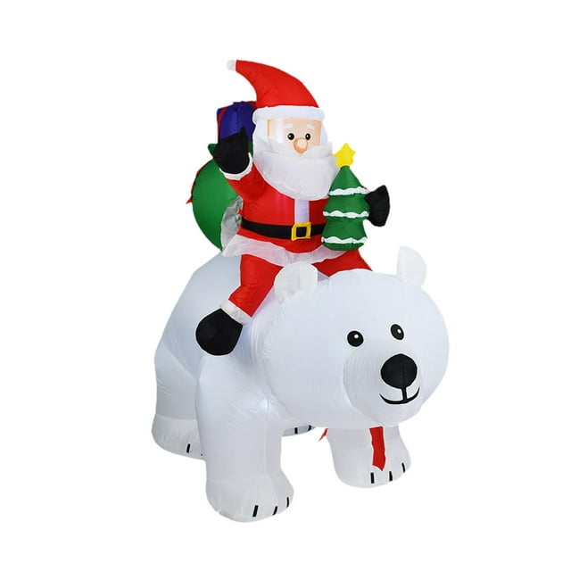 Papá Noel inflable navideño montado en oso con cabeza movible, accesorios de diseño de escena, suministros de fiesta con luz para el festival de Navid