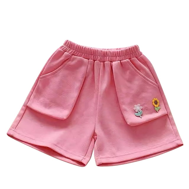 Odeerbi 3-12 Años Niñas Bermudas de Algodón de Verano Con Estampado de Flores Pantalones Cortos de Playa Con Bolsillo