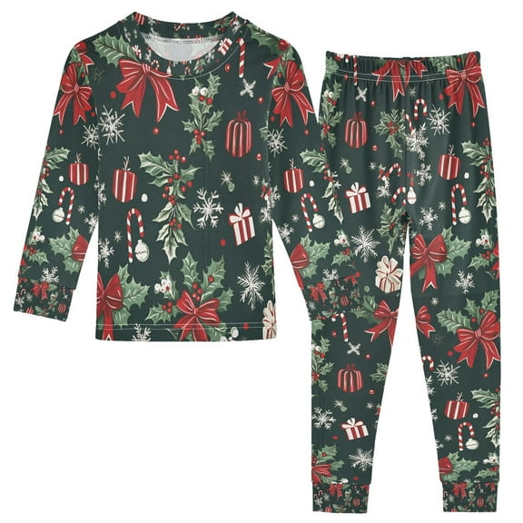 FORMRS Long Sleeve Top and Pants Pajama Set for Niños 2-Piece Sleepwear, Sizes 18M-8Y, Green Christmas