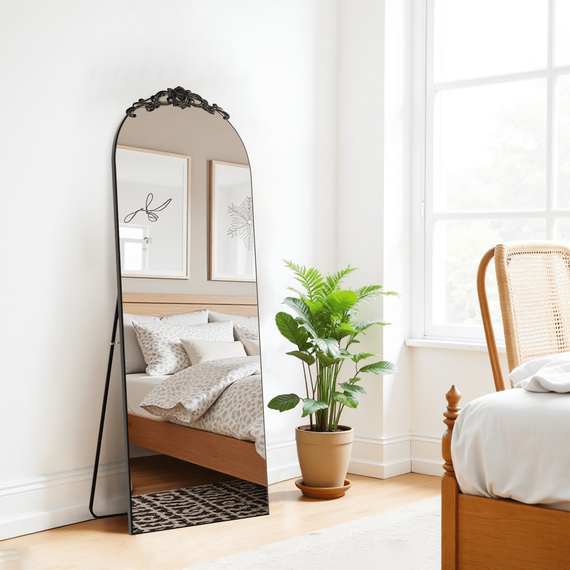 MAYEERTY 64in Arched Full Length Mirror Standing Floor Mirror Full Body Mirror with Bracket, Aluminum Alloy, Gold