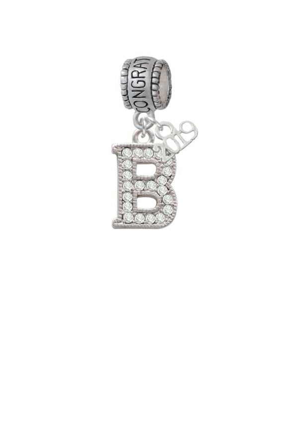 Silvertone Crystal Initial - B - 2019 Congraduations Charm Bead